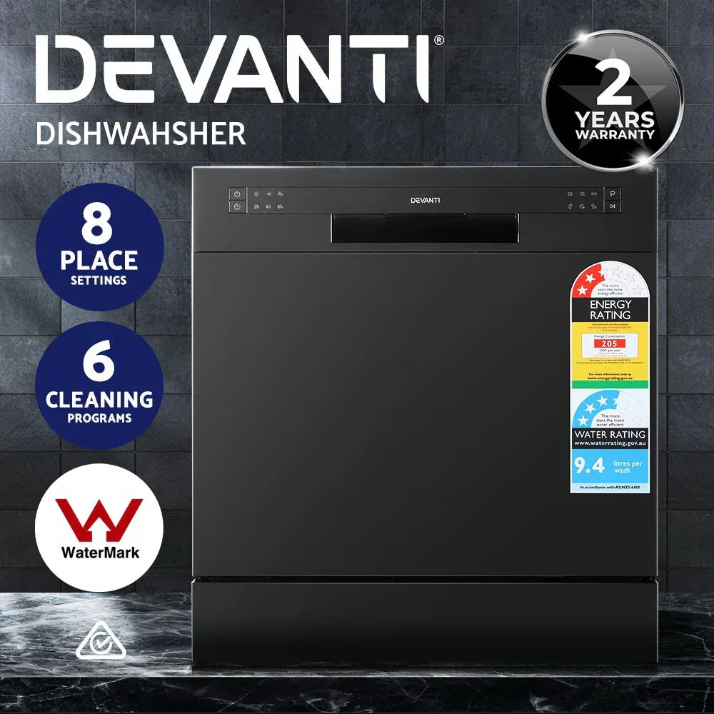 Devanti 8 Place Settings Benchtop Dishwasher Black - Mekamart Australia