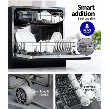 Devanti 8 Place Settings Benchtop Dishwasher Black - Mekamart Australia