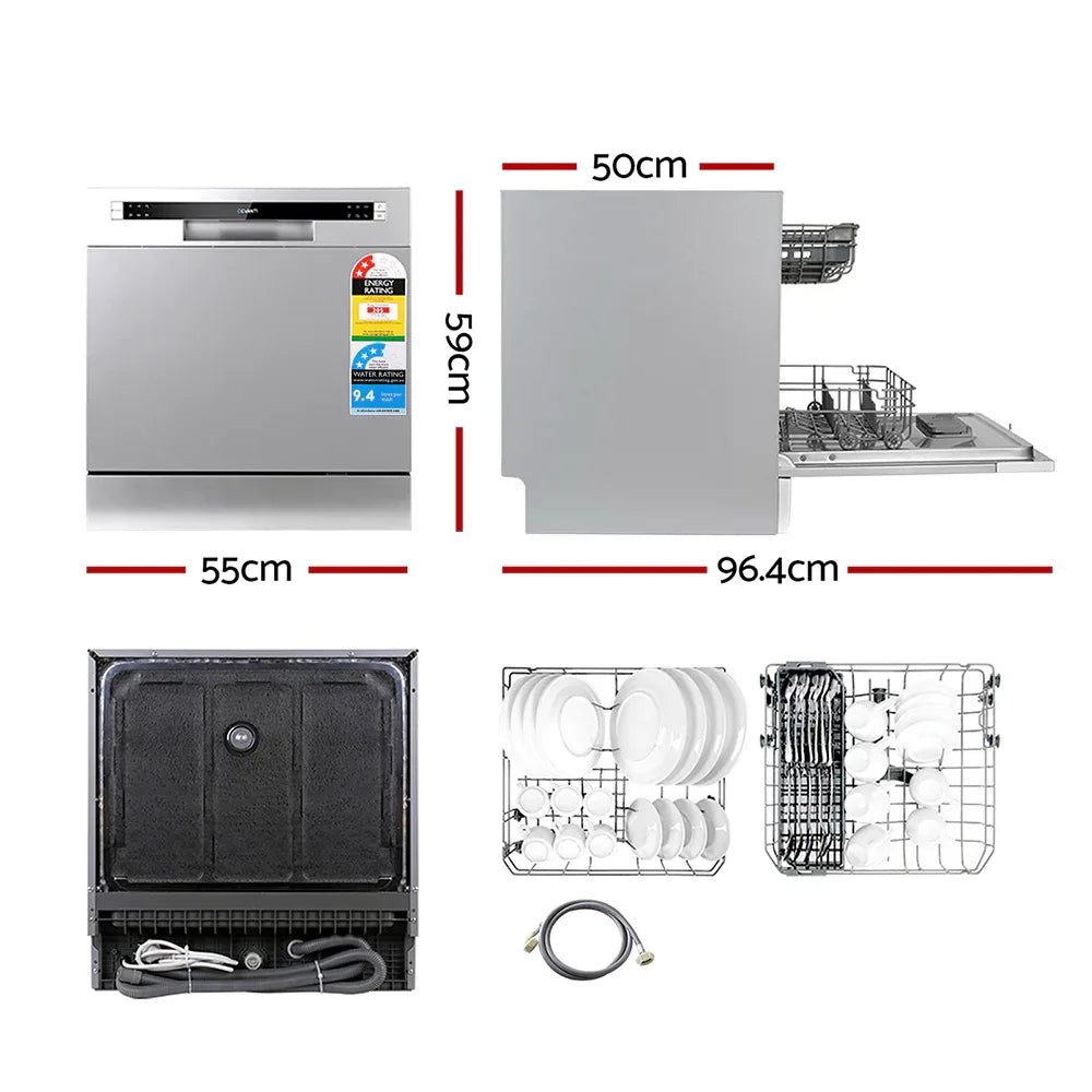 Devanti 8 Place Settings Benchtop Dishwasher Sliver - Mekamart Australia
