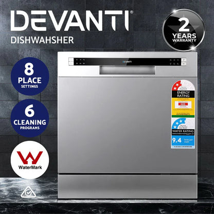 Devanti 8 Place Settings Benchtop Dishwasher Sliver - Mekamart Australia