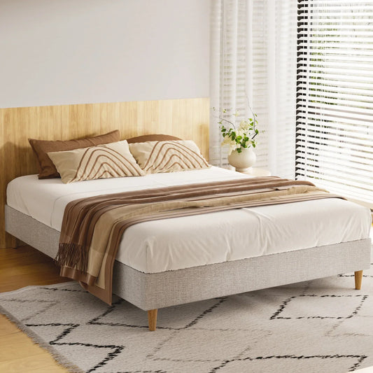 Artiss Bed Frame Queen Size Beige ZORA - Mekamart Australia