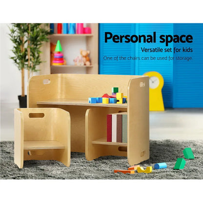 Keezi 3PCS Kids Table and Chairs Set Multifunctional Storage Desk - Mekamart Australia