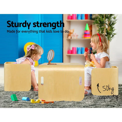Keezi 3PCS Kids Table and Chairs Set Multifunctional Storage Desk - Mekamart Australia