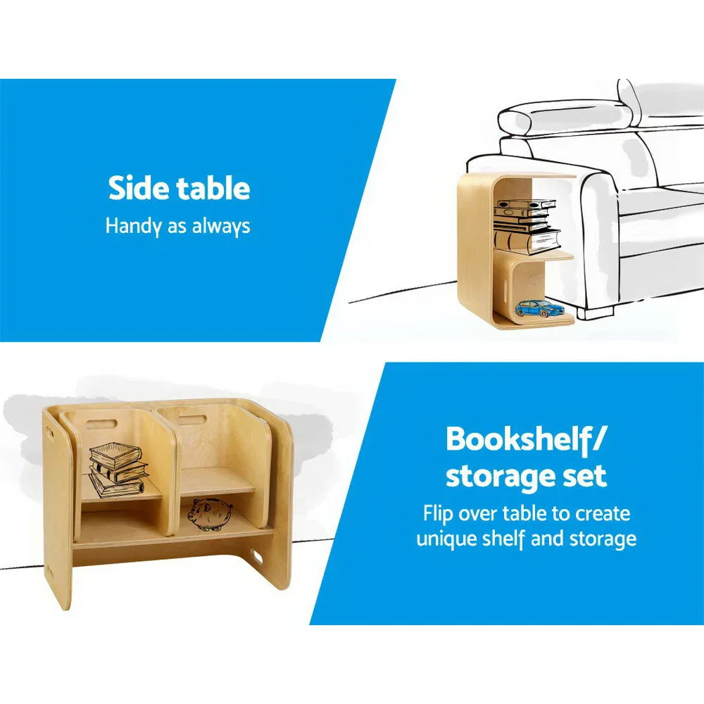 Keezi 3PCS Kids Table and Chairs Set Multifunctional Storage Desk - Mekamart Australia