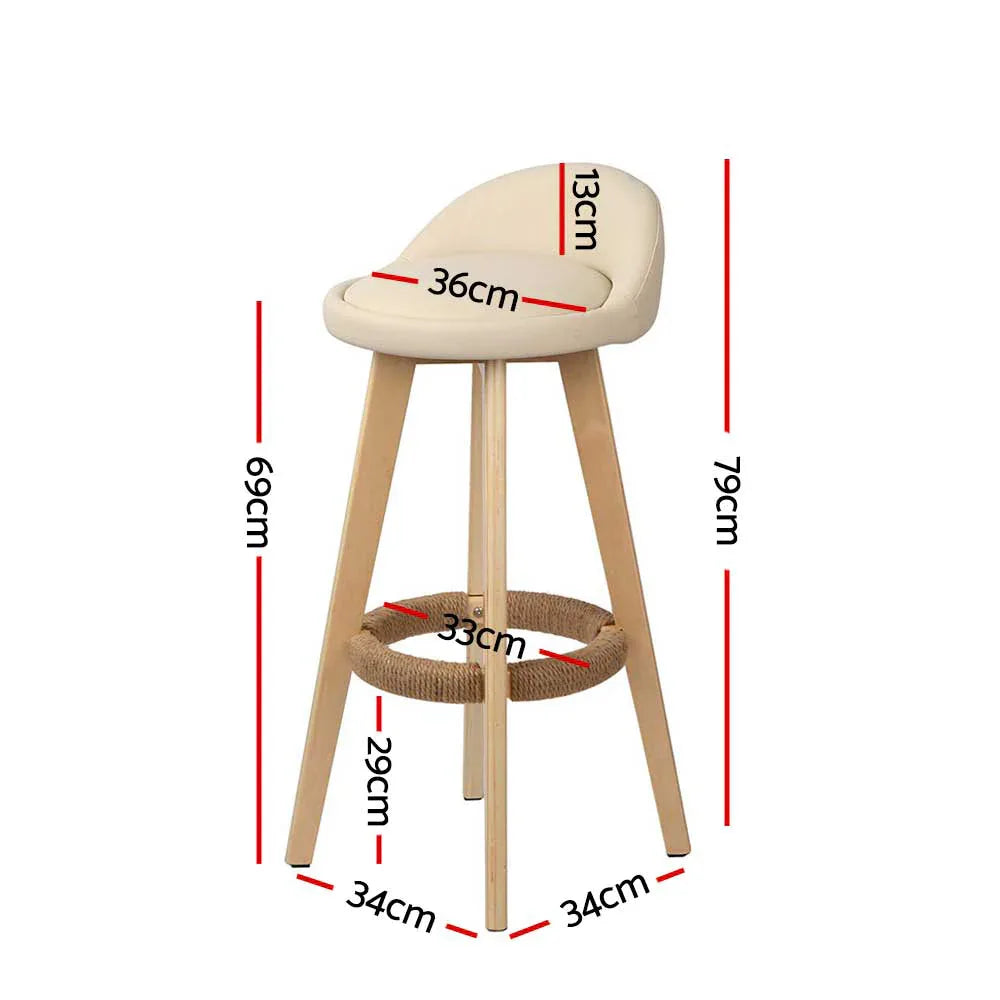 Artiss 2x Bar Stools Padded Leather Wooden Beige - Mekamart Australia