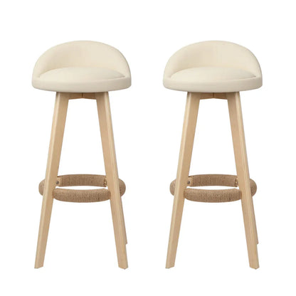 Artiss 2x Bar Stools Padded Leather Wooden Beige - Mekamart Australia