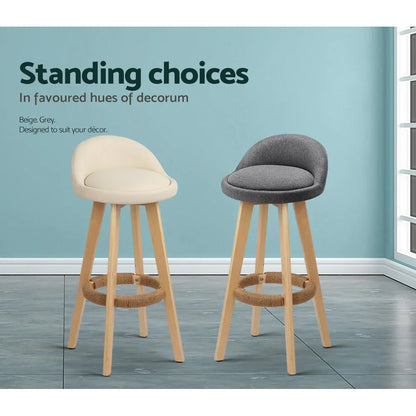 Artiss 2x Bar Stools Padded Leather Wooden Beige - Mekamart Australia