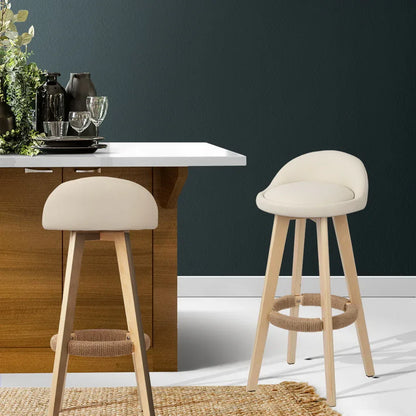 Artiss 2x Bar Stools Padded Leather Wooden Beige - Mekamart Australia