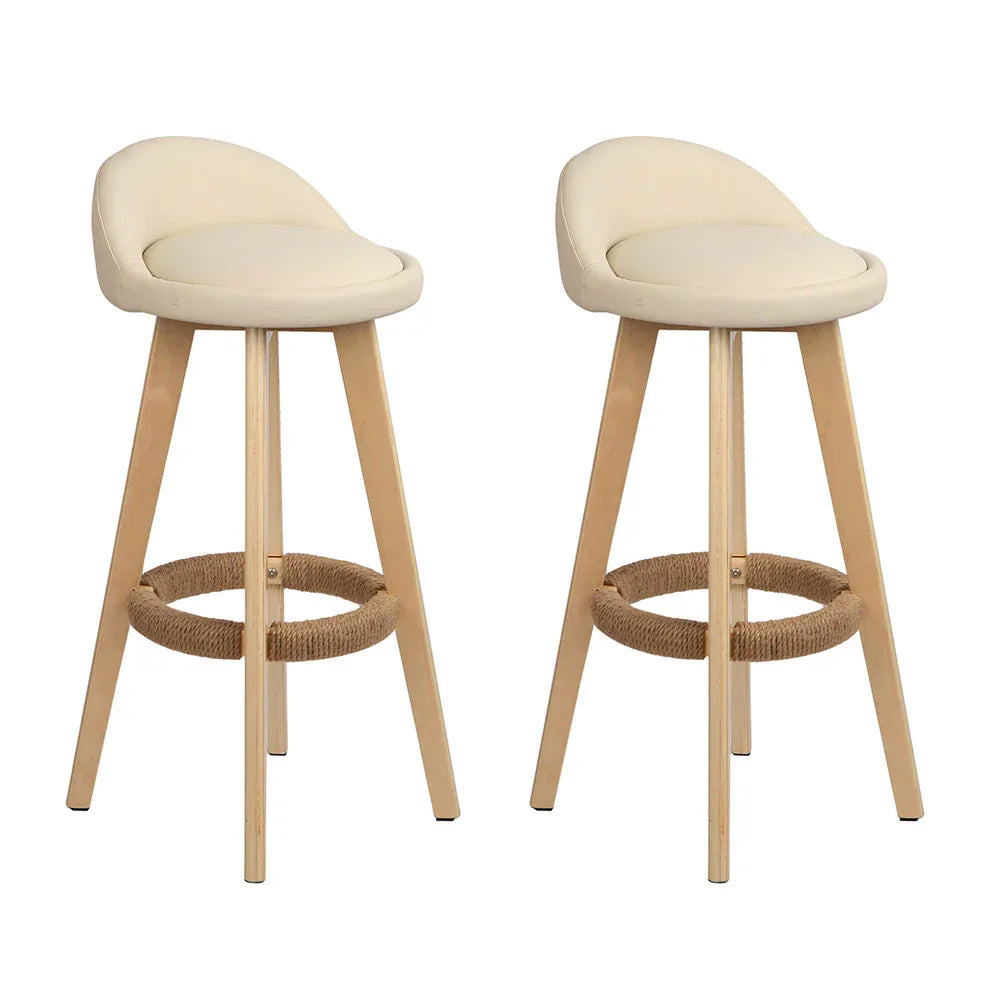 Artiss 2x Bar Stools Padded Leather Wooden Beige - Mekamart Australia