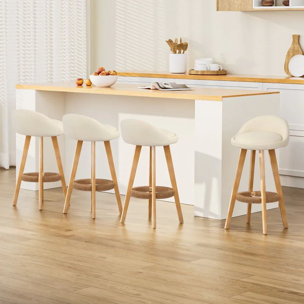 Artiss 4x Bar Stools Padded Leather Wooden Beige - Mekamart Australia