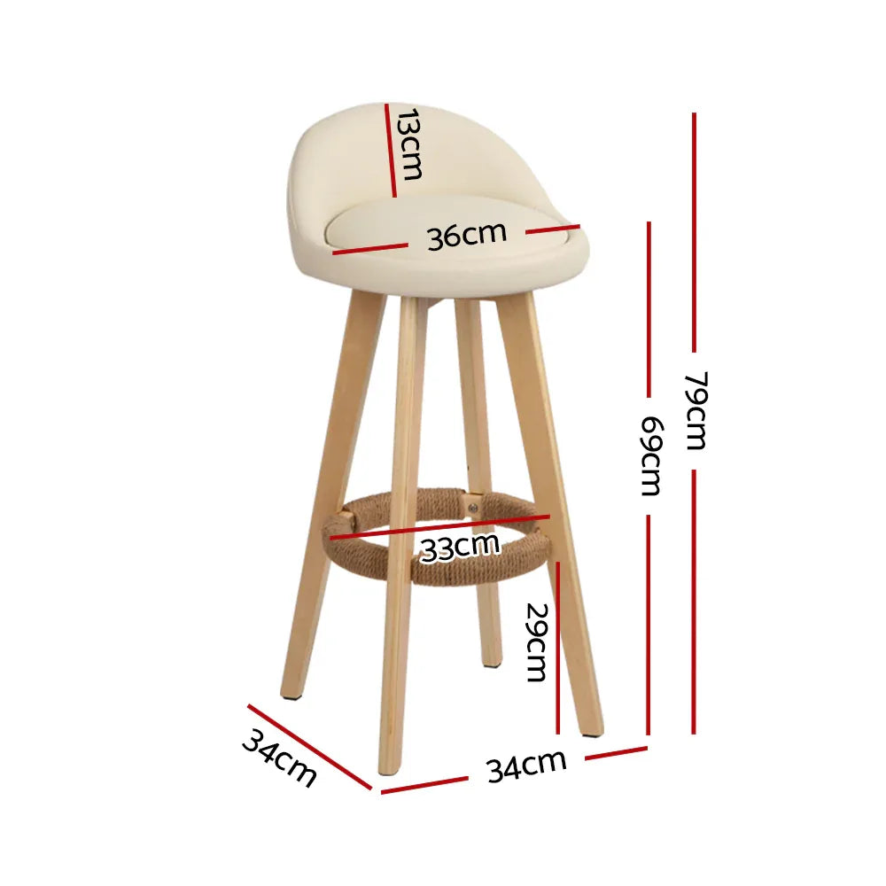 Artiss 4x Bar Stools Padded Leather Wooden Beige - Mekamart Australia