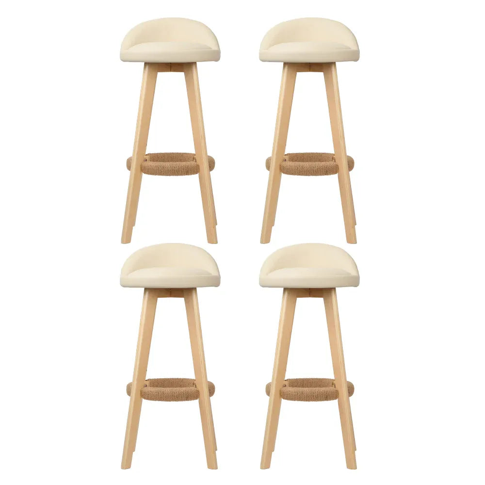 Artiss 4x Bar Stools Padded Leather Wooden Beige - Mekamart Australia