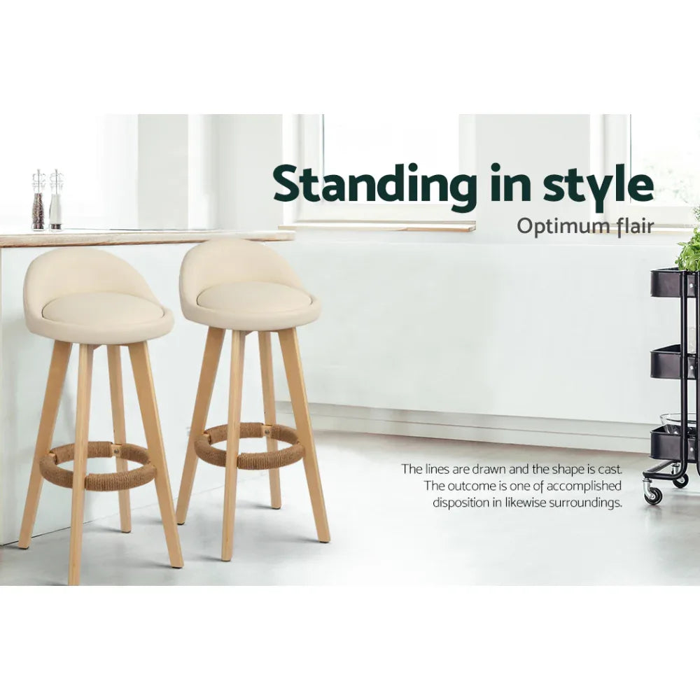 Artiss 4x Bar Stools Padded Leather Wooden Beige - Mekamart Australia