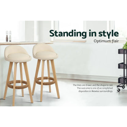 Artiss 4x Bar Stools Padded Leather Wooden Beige - Mekamart Australia