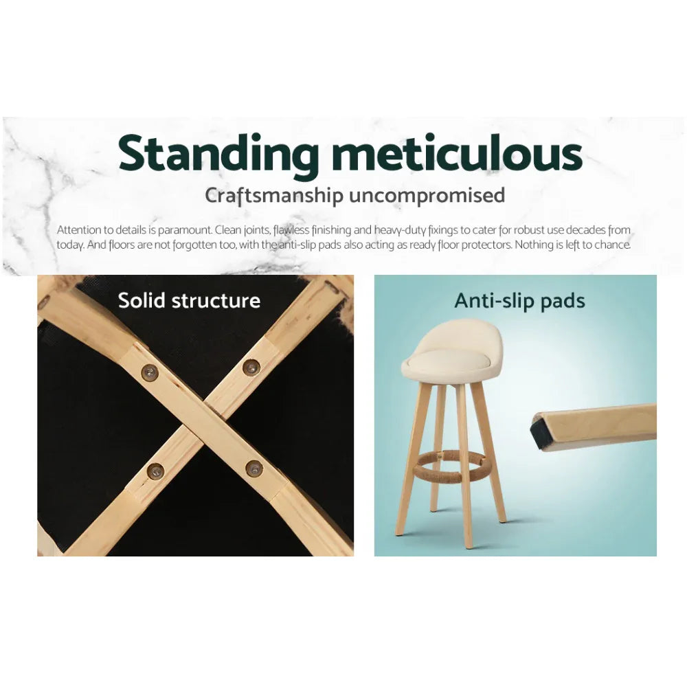 Artiss 4x Bar Stools Padded Leather Wooden Beige - Mekamart Australia