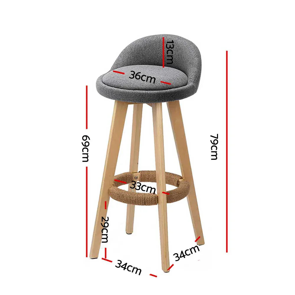 Artiss 2x Bar Stools Padded Linen Wooden Grey - Mekamart Australia