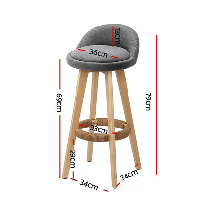 Artiss 2x Bar Stools Padded Linen Wooden Grey - Mekamart Australia