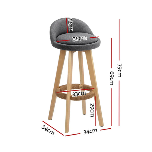 Artiss 4x Bar Stools Padded Linen Wooden Grey - Mekamart Australia