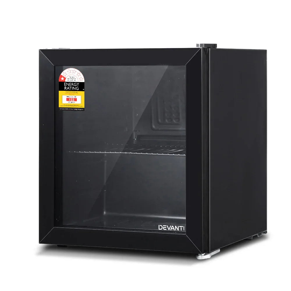 Devanti 46L Bar Fridge Glass Door Black - Mekamart Australia