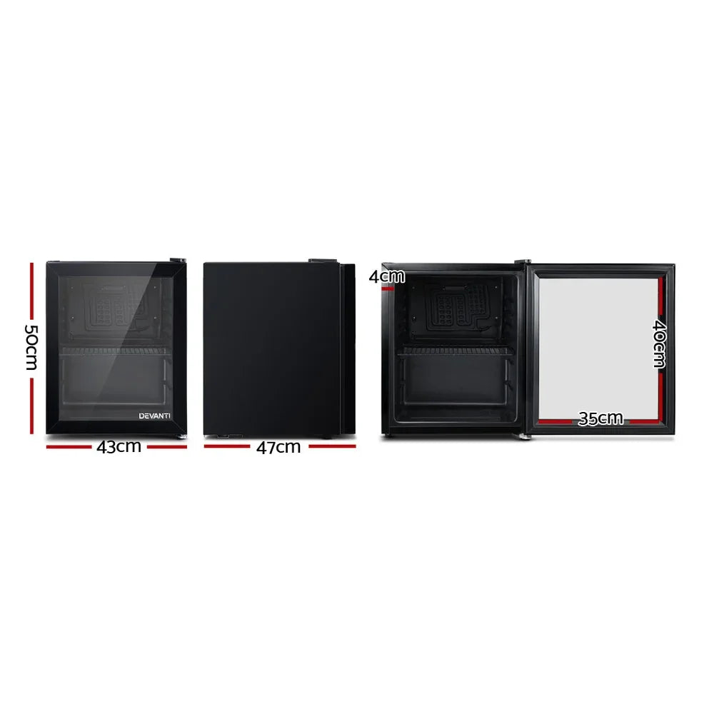 Devanti 46L Bar Fridge Glass Door Black - Mekamart Australia