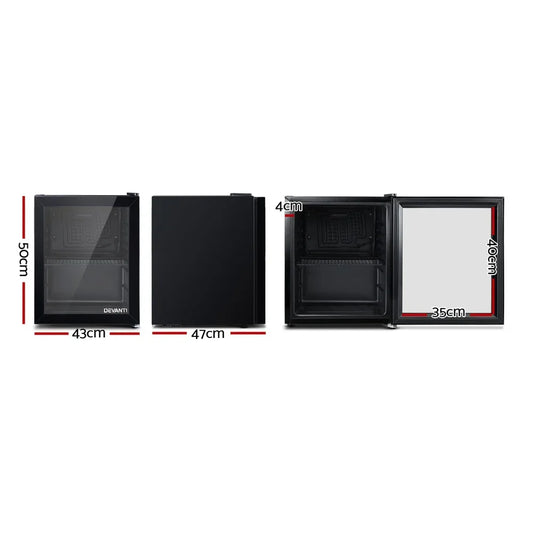 Devanti 46L Bar Fridge Glass Door Black - Mekamart Australia