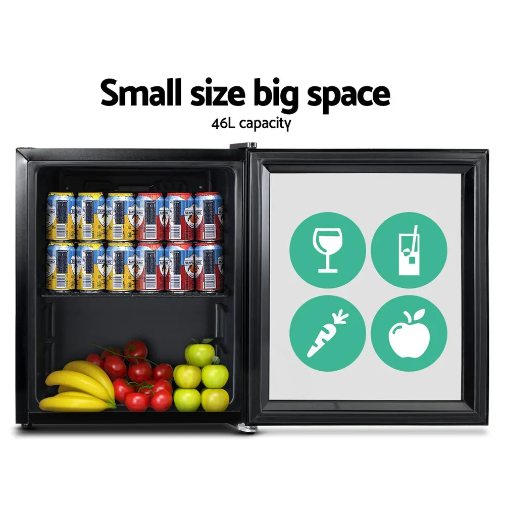 Devanti 46L Bar Fridge Glass Door Black - Mekamart Australia