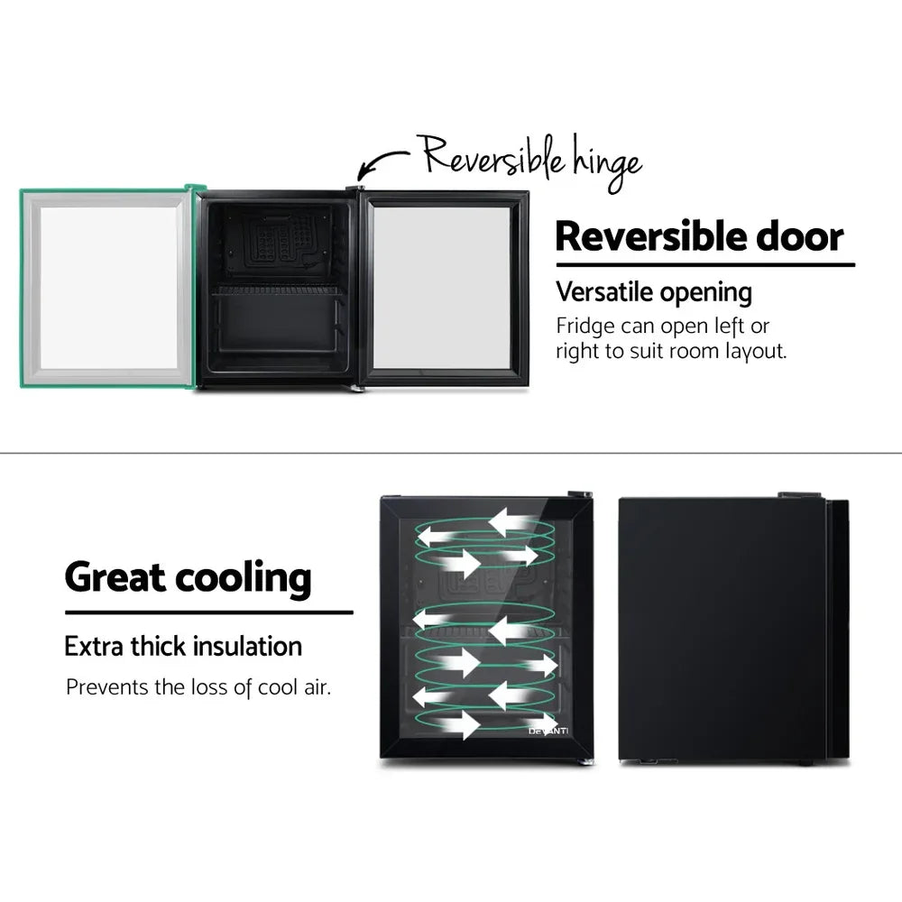 Devanti 46L Bar Fridge Glass Door Black - Mekamart Australia