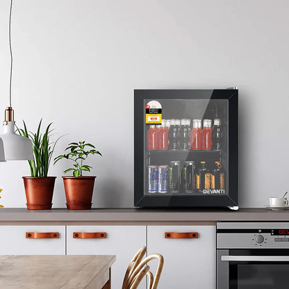 Devanti 46L Bar Fridge Glass Door Black - Mekamart Australia