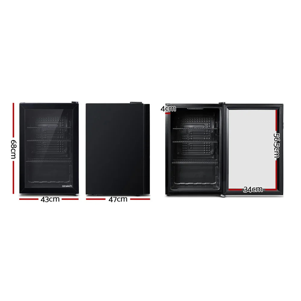 Devanti 70L Bar Fridge Glass Door w/Light Black - Mekamart Australia