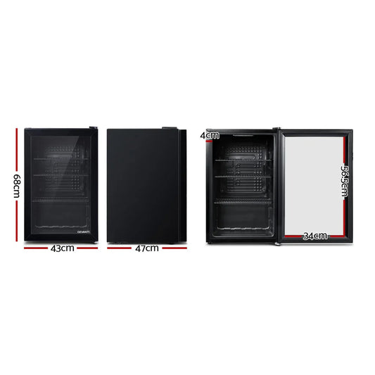Devanti 70L Bar Fridge Glass Door w/Light Black - Mekamart Australia