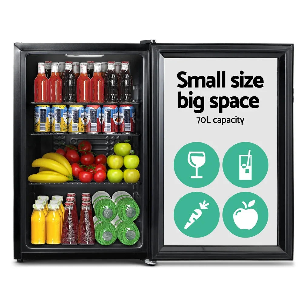 Devanti 70L Bar Fridge Glass Door w/Light Black - Mekamart Australia