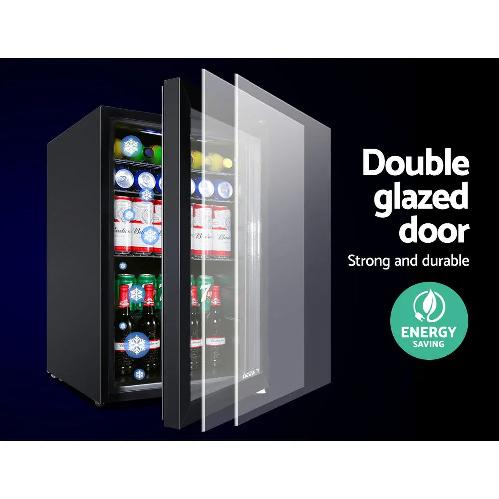 Devanti 70L Bar Fridge Glass Door w/Light Black - Mekamart Australia