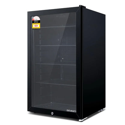 Devanti 98L Bar Fridge Glass Door Mini Fridges Freezer Black - Mekamart Australia