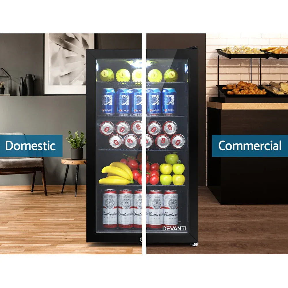 Devanti 98L Bar Fridge Glass Door Mini Fridges Freezer Black - Mekamart Australia