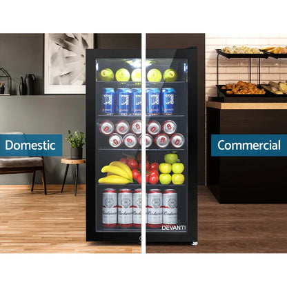 Devanti 98L Bar Fridge Glass Door Mini Fridges Freezer Black - Mekamart Australia