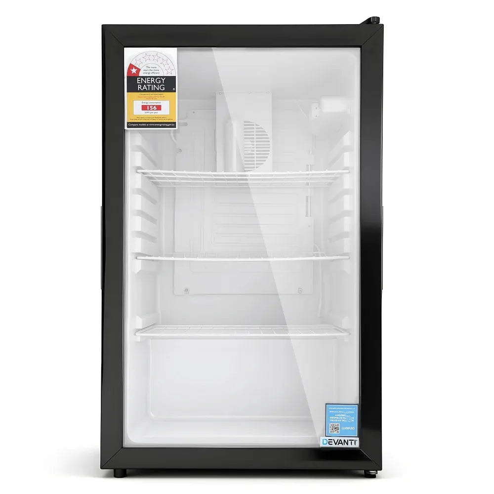 Devanti 105L Bar Fridge Glass Door Mini Fridge Countertop Cooler Black - Mekamart Australia