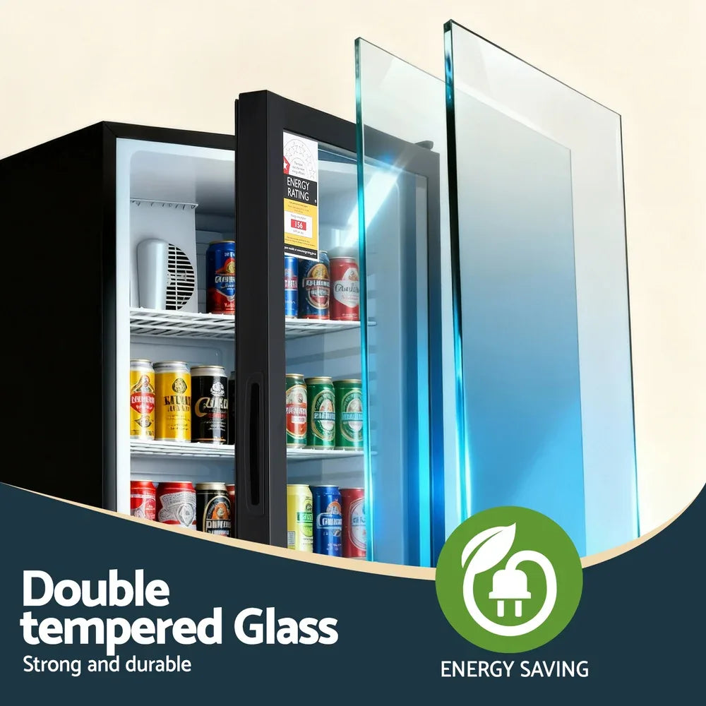 Devanti 105L Bar Fridge Glass Door Mini Fridge Countertop Cooler Black - Mekamart Australia