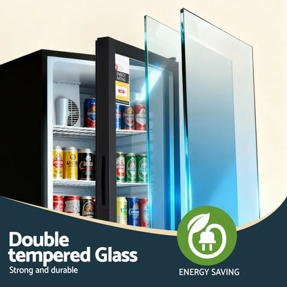 Devanti 105L Bar Fridge Glass Door Mini Fridge Countertop Cooler Black - Mekamart Australia