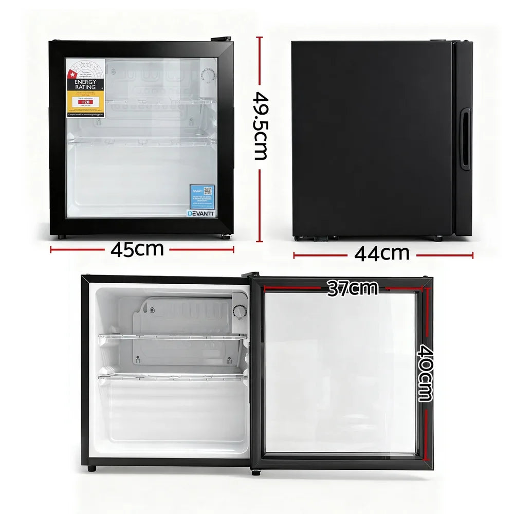 Devanti 40L Bar Fridge Glass Door Mini Fridge Countertop Cooler Black - Mekamart Australia