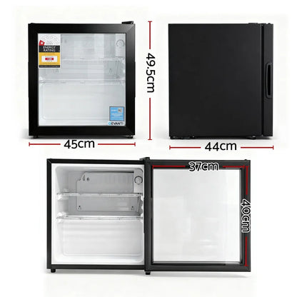 Devanti 40L Bar Fridge Glass Door Mini Fridge Countertop Cooler Black - Mekamart Australia