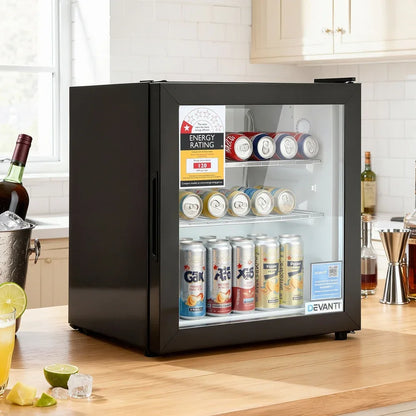 Devanti 40L Bar Fridge Glass Door Mini Fridge Countertop Cooler Black - Mekamart Australia