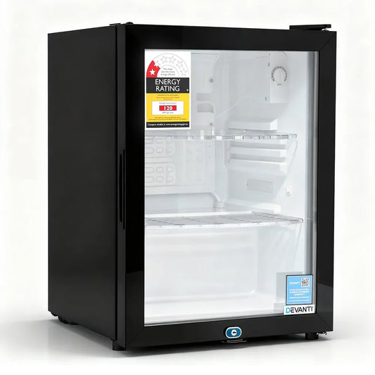 Devanti 56L Bar Fridge Glass Door Mini Fridge Countertop Cooler Black - Mekamart Australia