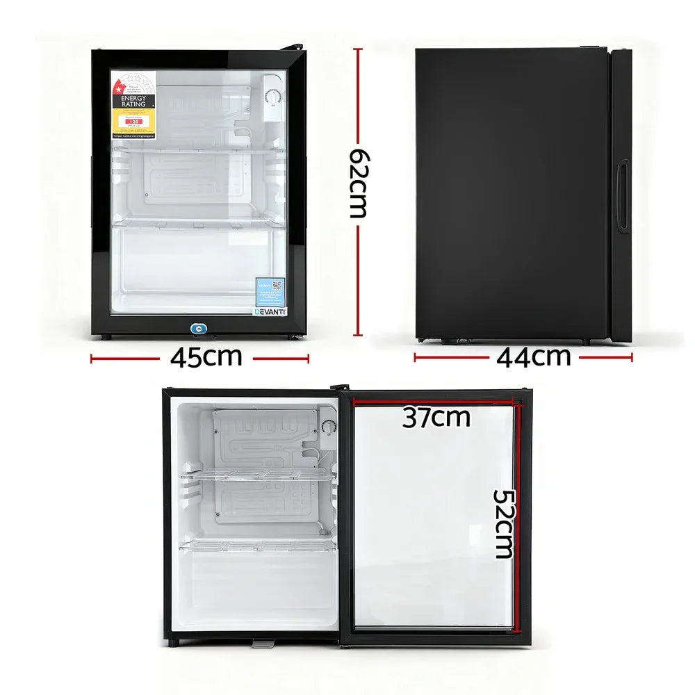 Devanti 56L Bar Fridge Glass Door Mini Fridge Countertop Cooler Black - Mekamart Australia