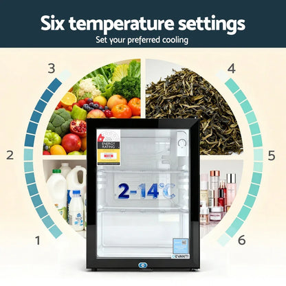 Devanti 56L Bar Fridge Glass Door Mini Fridge Countertop Cooler Black - Mekamart Australia