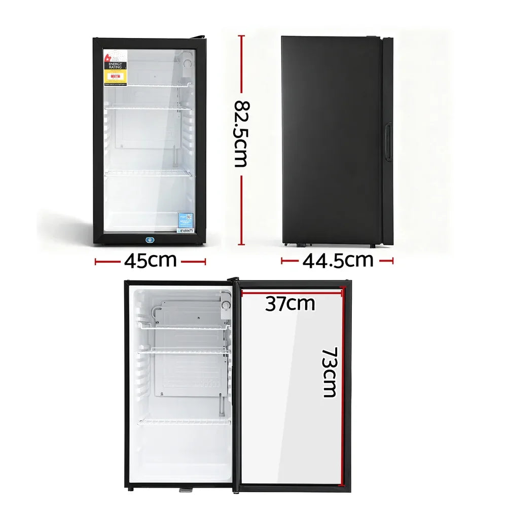 Devanti 78L Bar Fridge Glass Door Mini Fridge Countertop Cooler Black - Mekamart Australia
