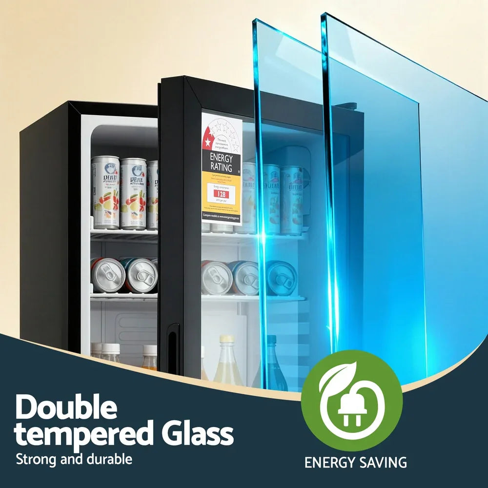 Devanti 78L Bar Fridge Glass Door Mini Fridge Countertop Cooler Black - Mekamart Australia