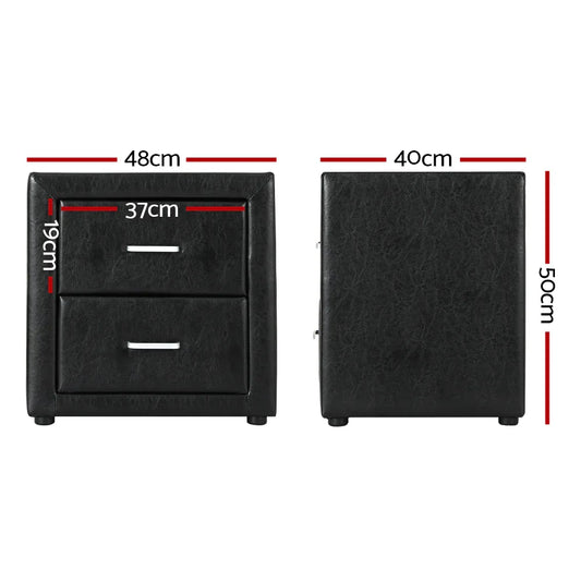 Artiss Bedside Table 2 Drawers Side Table Leather - CADEN Black - Mekamart Australia