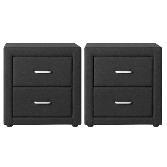 Artiss 2X Bedside Table 2 Drawers Fabric - CADEN Charcoal - Mekamart Australia