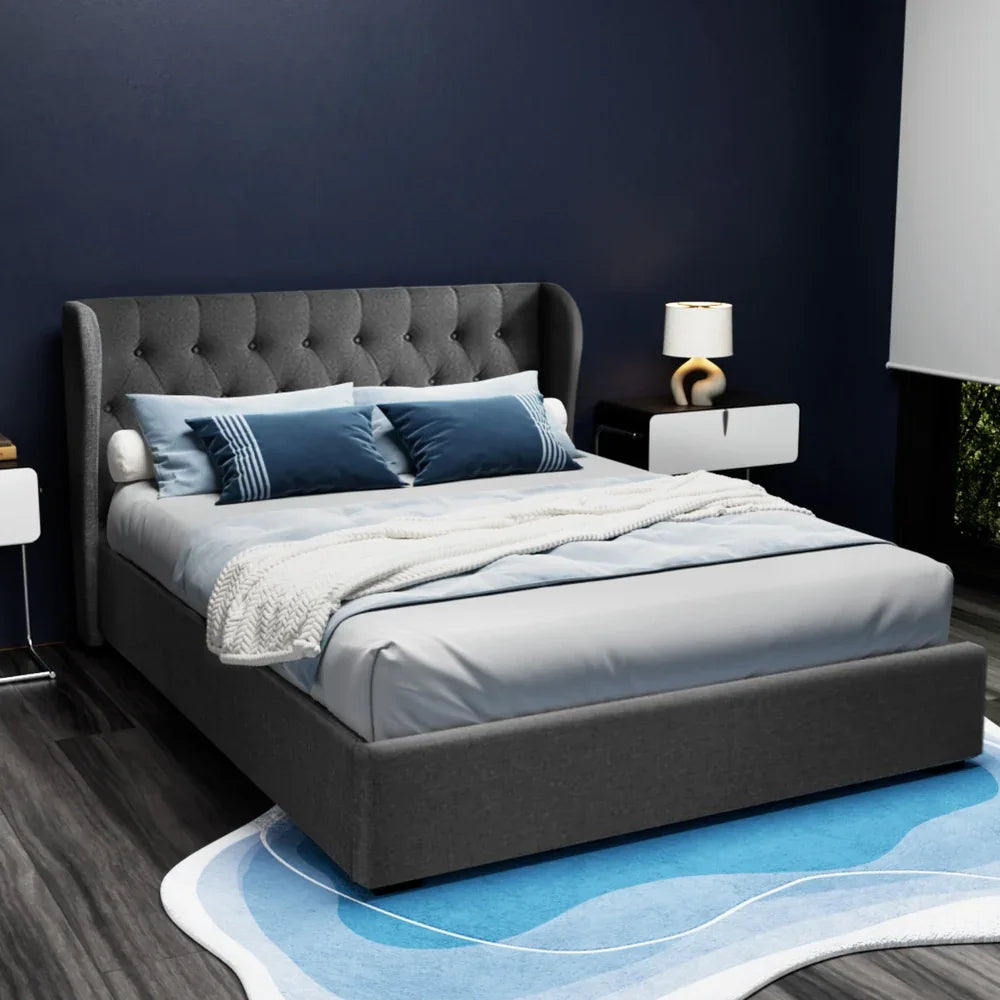 Artiss Bed Frame Queen Size Gas Lift Charcoal ISSA - Mekamart Australia