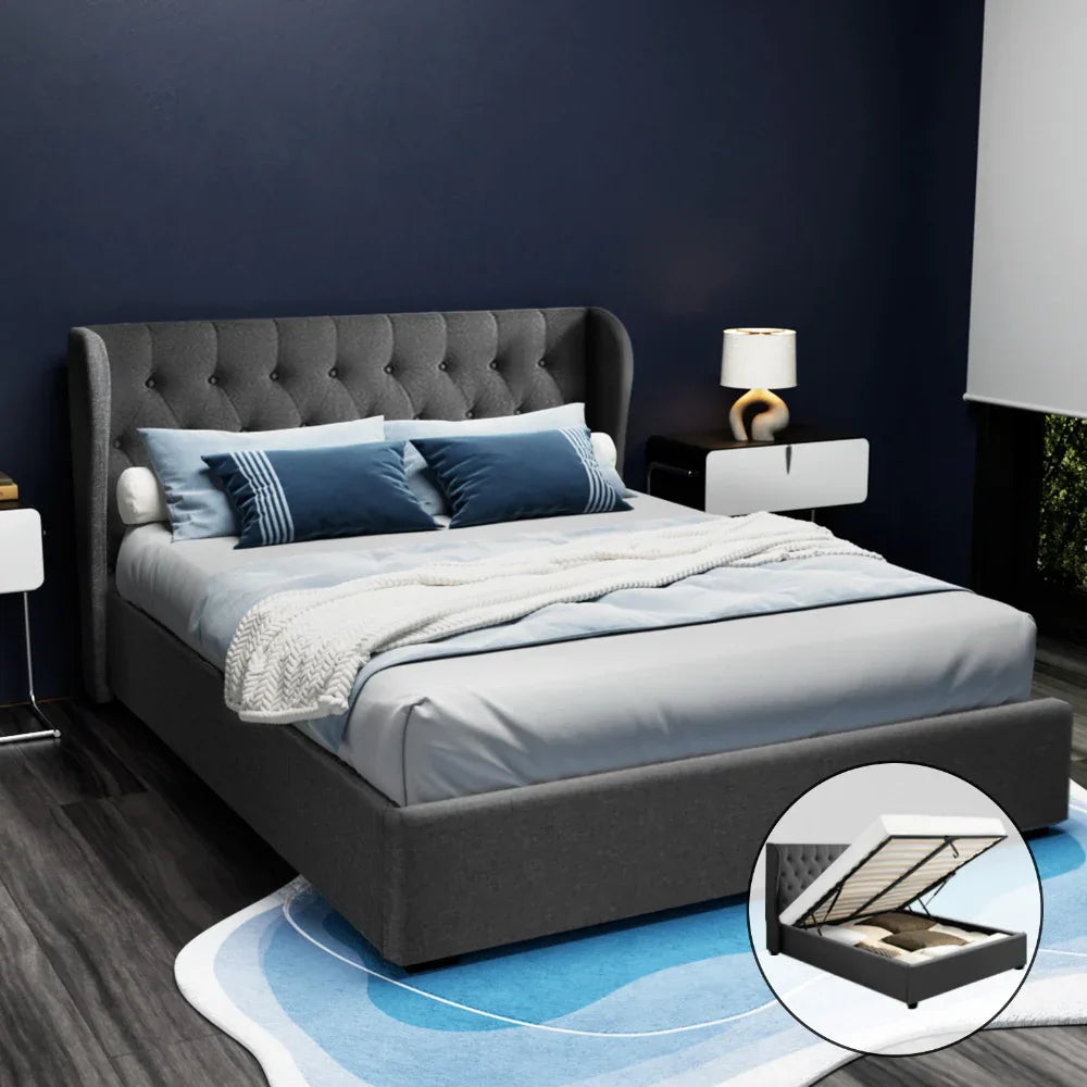 Artiss Bed Frame Queen Size Gas Lift Charcoal ISSA - Mekamart Australia
